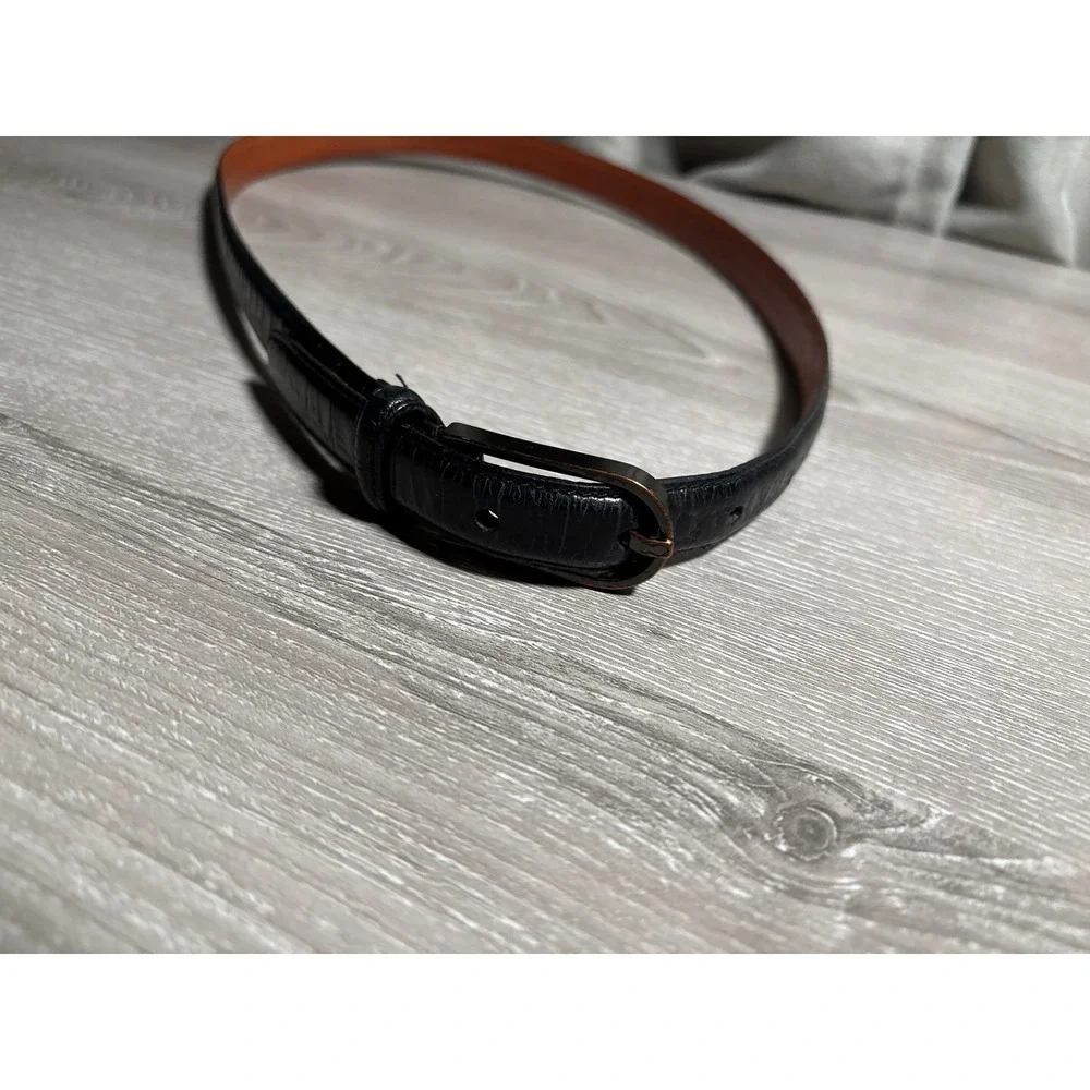 Lauren Ralph Lauren Womens Black Italian Leather Skinny Belt M Old Money Sleek